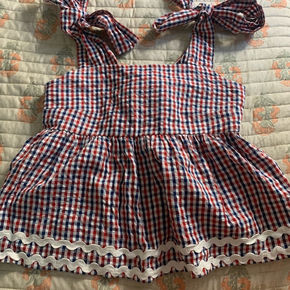 Red and Blue Gingham Dress with Bow Straps